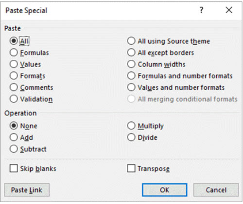 Paste Special Dialog Box