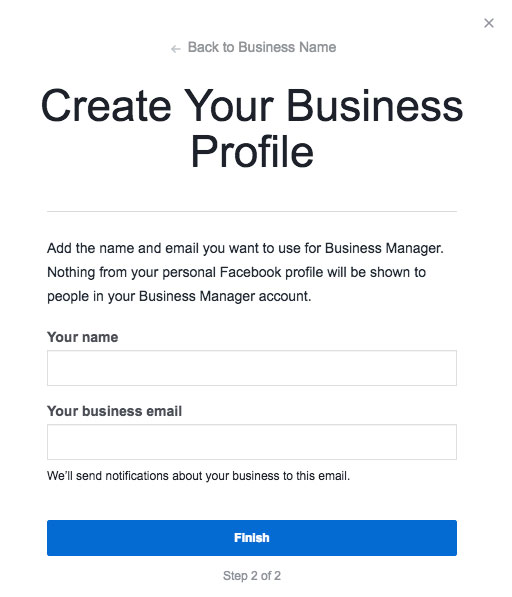 Facebook Business Manager create profile